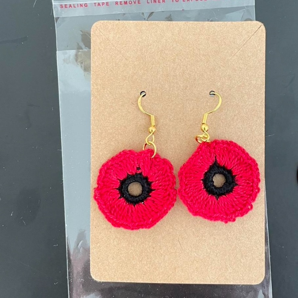 Handcrafted Red Poppy Crochet Earrings